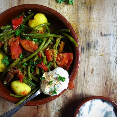 Cocotte De Haricots Verts Aux Tomates Artichaut Et Cerise Noire